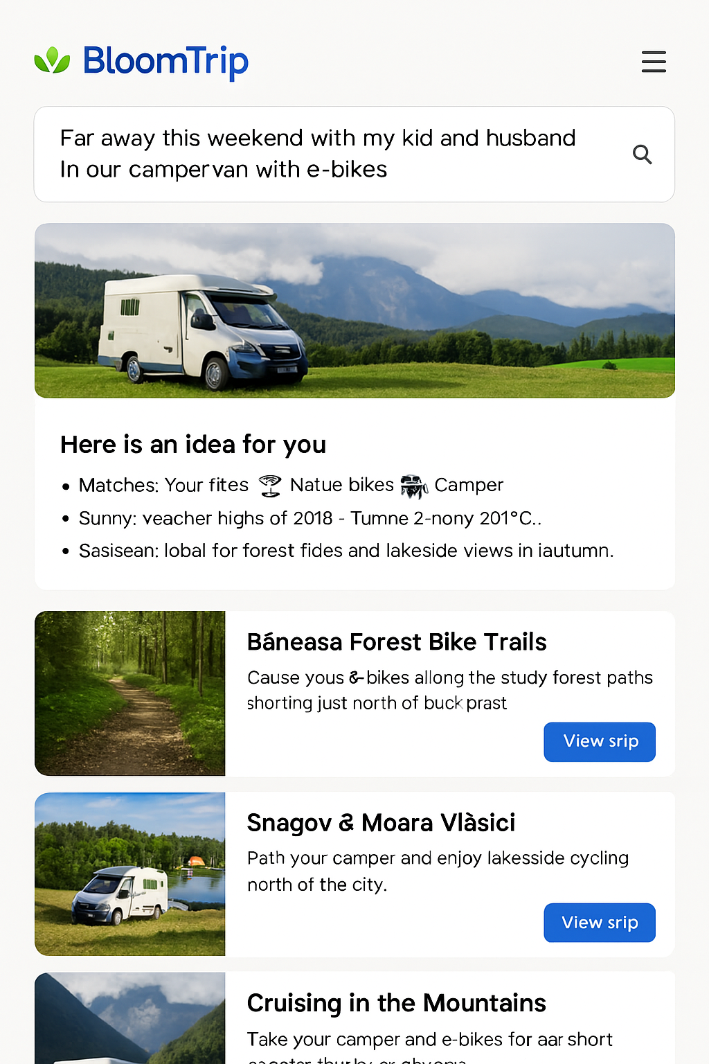Divergent broad search result screen